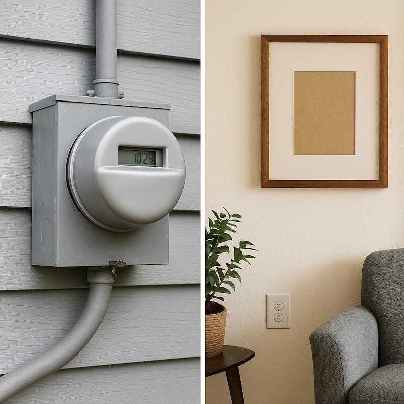 Smart meter with shielding cover and protected wall inside home